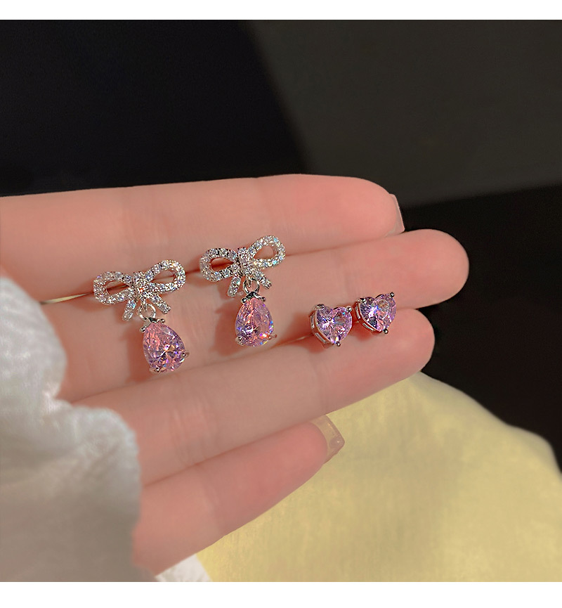 Fashion Bow Knot Copper Inlay Drop Earrings Ear Studs 1 Set