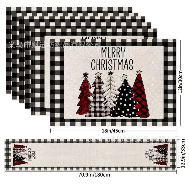 Nuevo cojín de mesa de Navidad 5 piezas Amazon lino impresa manto de mesa de dibujos animados restaurante manto de mesa de Navidad aislante