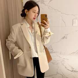 外套女春秋季韩版宽松学生2024新款黑色小西装网红中长款休闲西服
