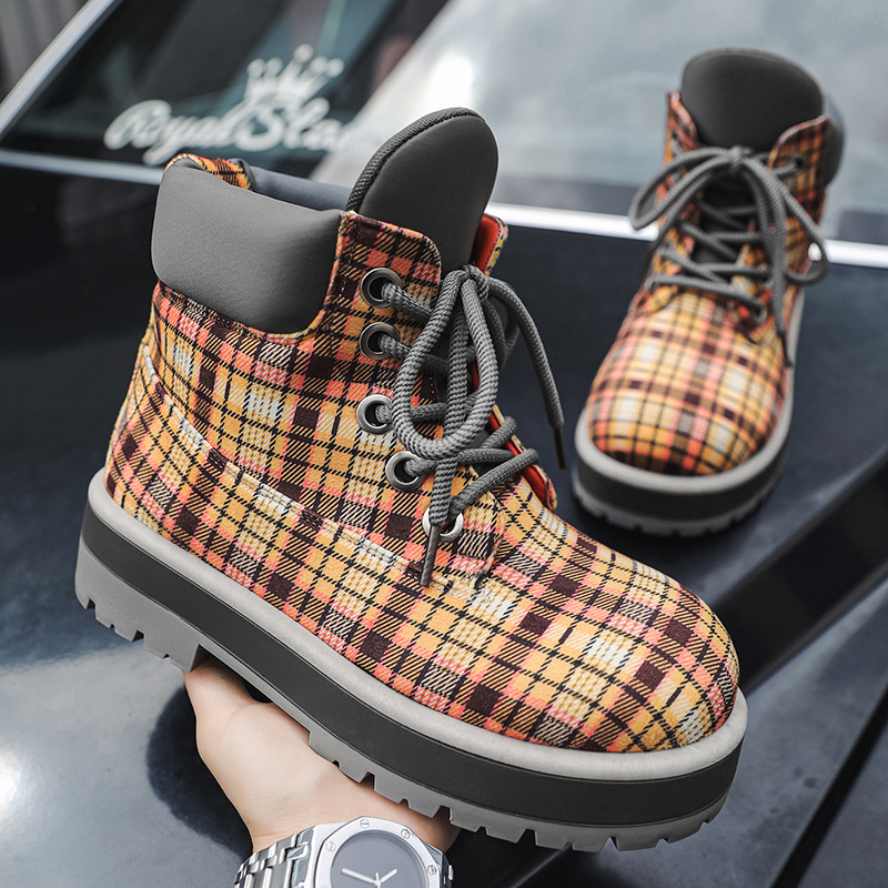 2026 New Style High-Top Men's Boots Retro Thick-Soled Height-Increasing Sneakers Motorcycle Work Boots Dropshipping Yz05