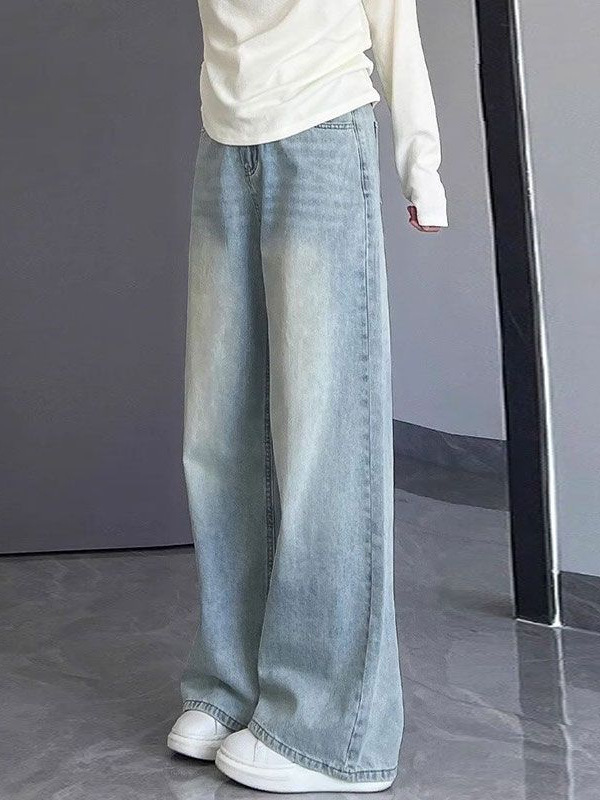 浅色阔腿牛仔裤显瘦梨型身材粗腿宽胯大码胖mm女生裤子韩系慵懒风|undefined