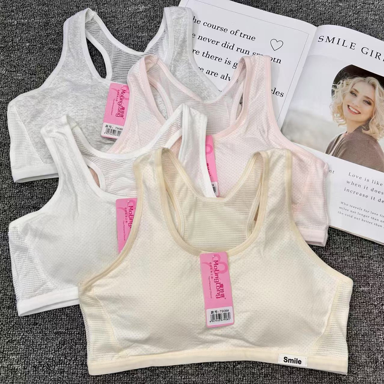 7908 # Red transpirable de algodón con hilo fino, taza fija, chaleco de ropa interior de desarrollo para niñas de secundaria, estudiantes de secundaria