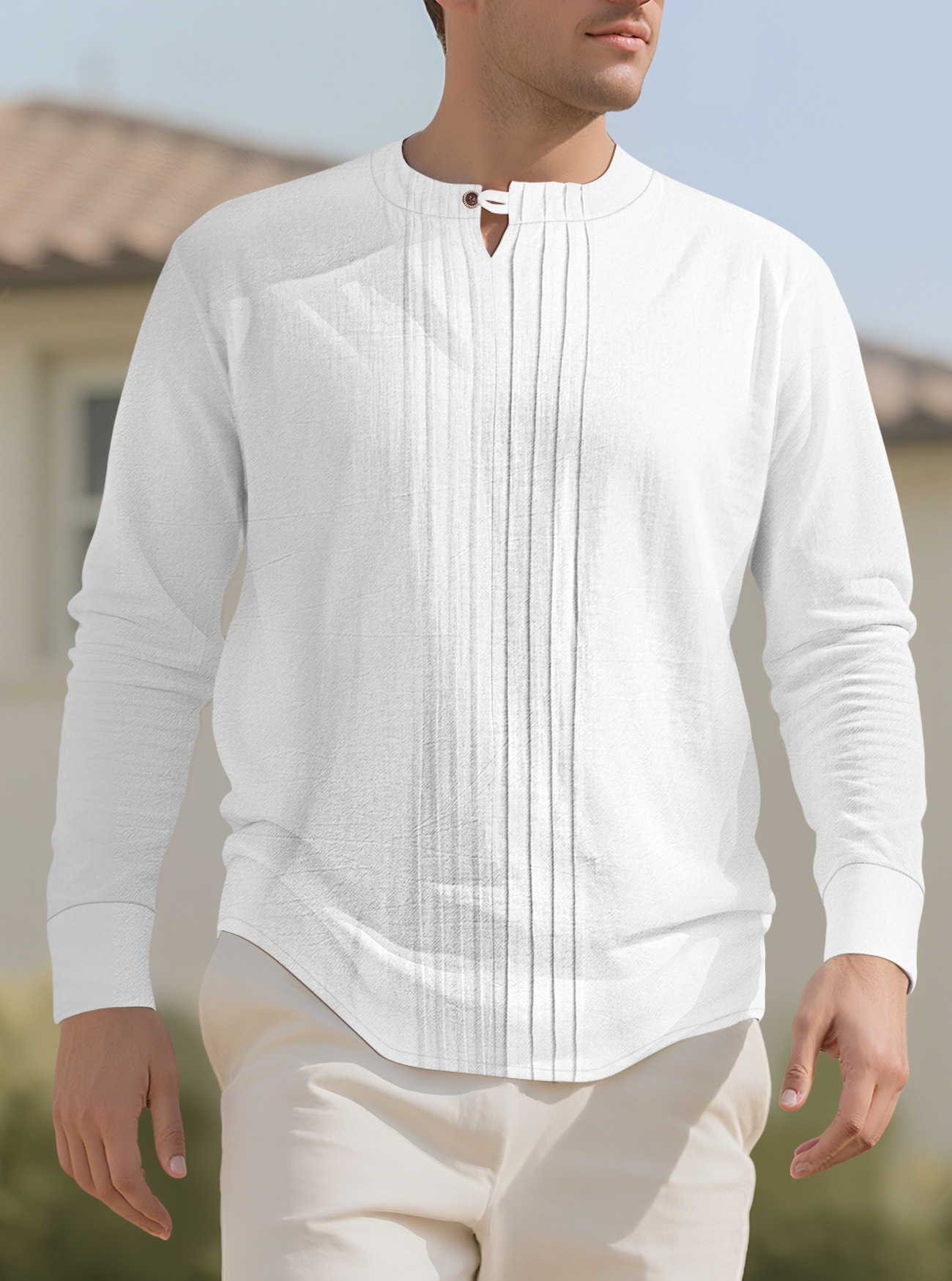 Europa y los Estados Unidos transfronterizos Amazon spot cuello redondo de manga larga hombre primavera otoño y verano camisa de algodón suelta