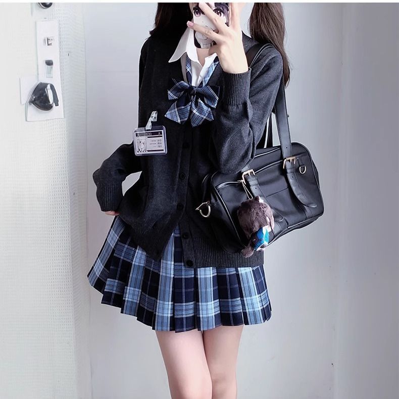 原创正版JK制服秋冬季校供长袖毛衣开衫格裙衬衫女日系学院风套装|undefined
