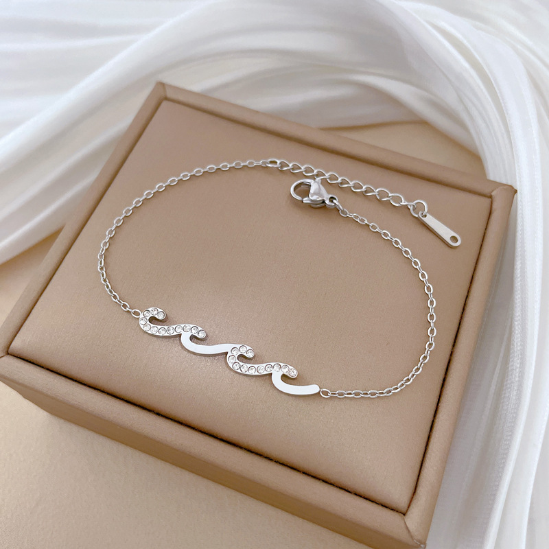 Minimalist Wave Chain Bracelet For Women Retro Style Silver Tone_voghion.com