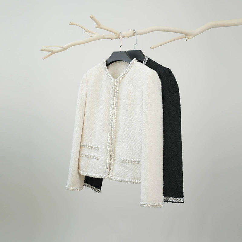 Шерстящее пальто, короткая куртка, круглый воротник, стиль Chanel, высококачественный стиль