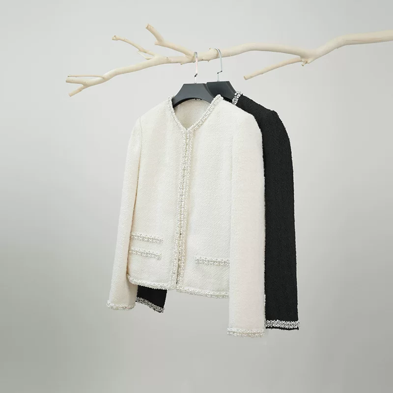 Шерстящее пальто, короткая куртка, круглый воротник, стиль Chanel, высококачественный стиль