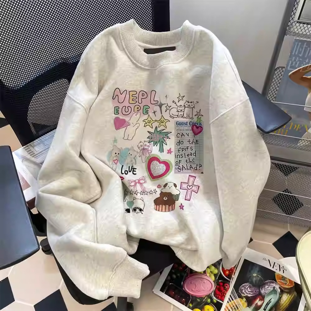 5253# 官图 实价 华棉复合-薄款310g加绒400g 圆领卫衣女秋冬装