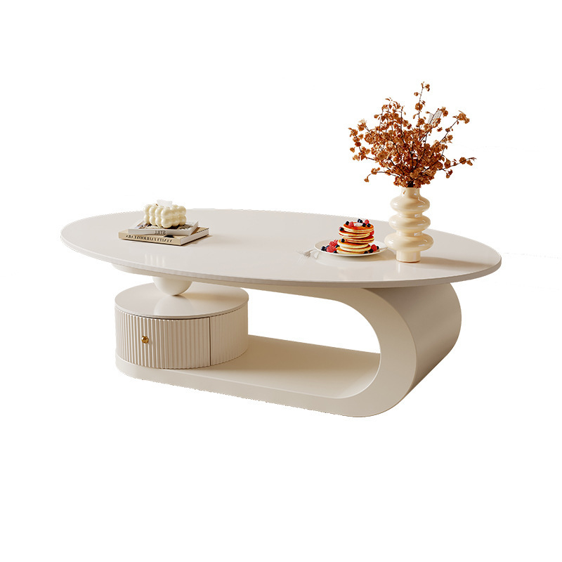 Mesa de centro, sala de estar, hogar 2024, nuevo estilo, estilo crema, lujo ligero, sensación de alta gama, apartamento pequeño, mesa de té ovalada de pizarra minimalista