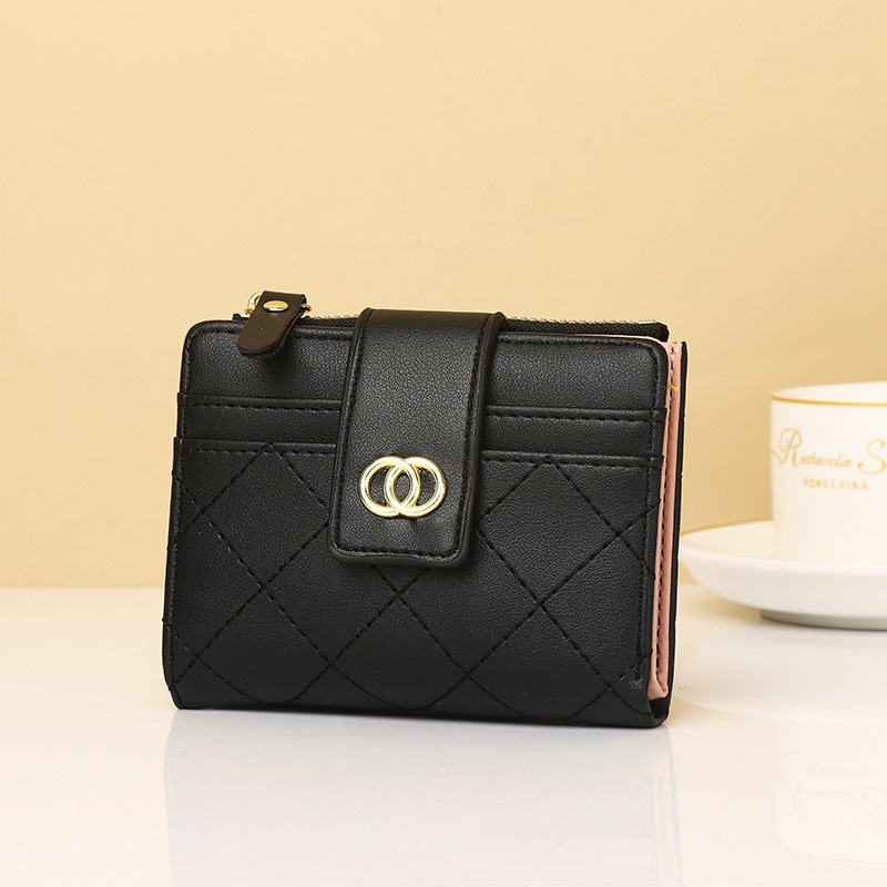 Cartera nueva para mujer, bordado de fragancia pequeña, posición de varias tarjetas, monedero delgado, billetera corta para mujer, billetera triple para mujer