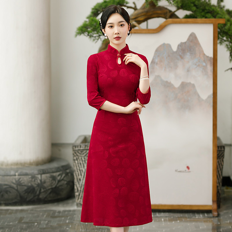 旗袍媽媽婚宴裝禮服結婚喜婆婆婚宴裝婚禮丈母娘喜服連衣裙春秋裝