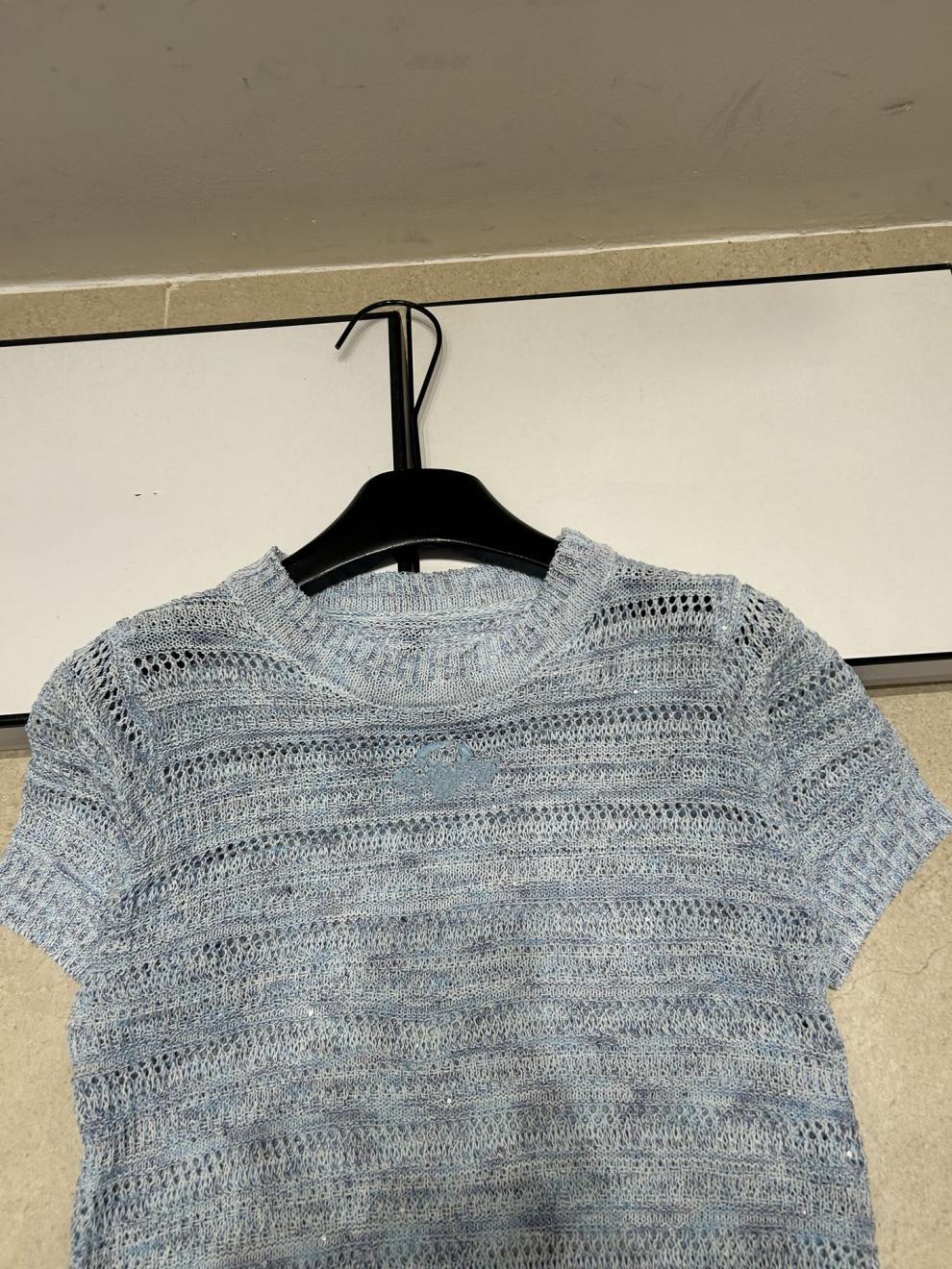 European High-Quality Summer New Style Knitted Short-Sleeve Top Made From Special Yarn, Brand Logo Simple, Casual, Fashionable,_ecoleips.com