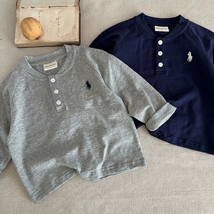 Детская весенняя базовая футболка из хлопка, стиль Кореи, ворот polo