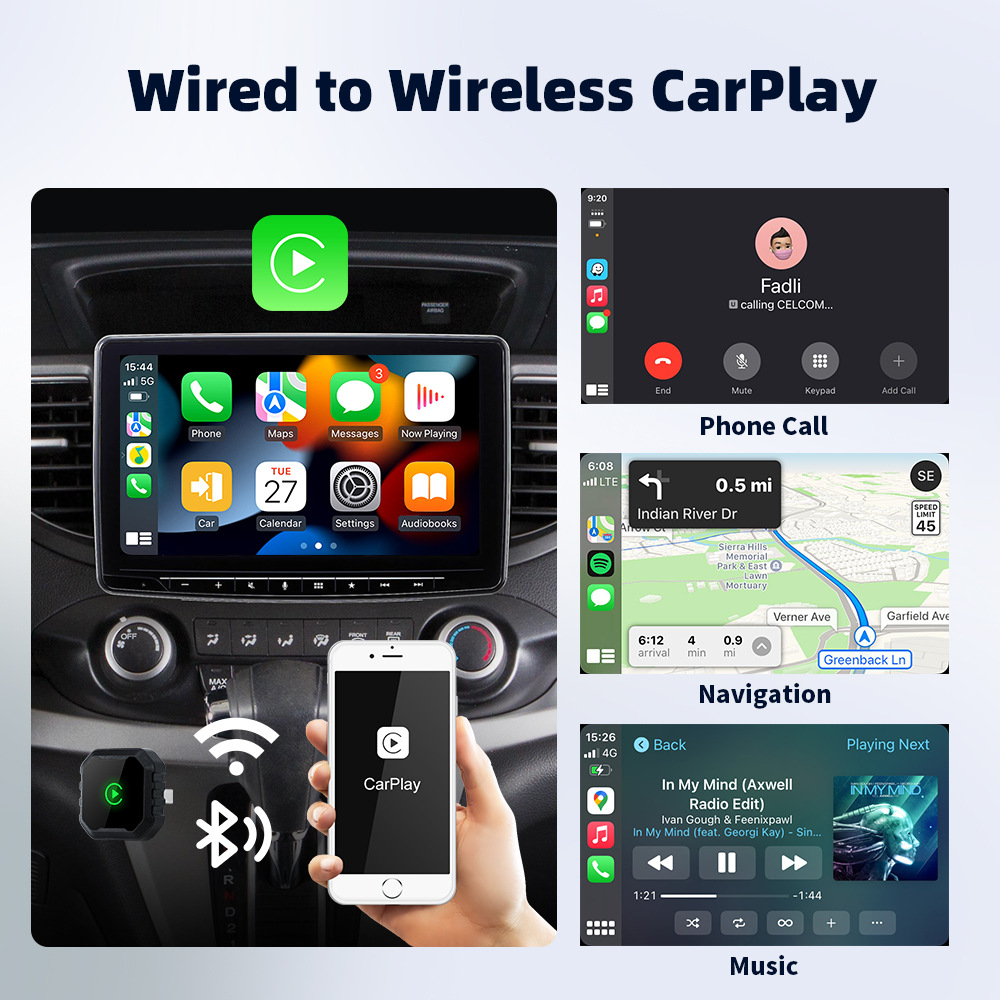 2-in-1 Car Connectivity Box, Apple Dual-Channel Wired to Wireless CarPlay, Portable