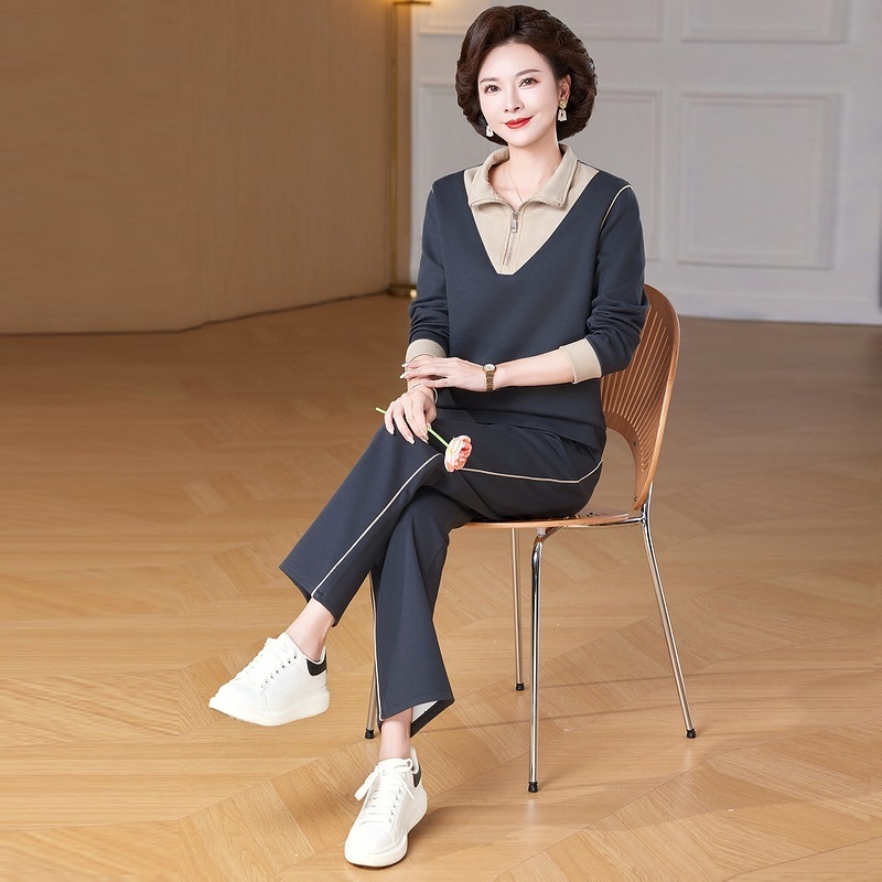 妈妈秋装休闲运动长袖套装女2025春秋季新款50岁中老年卫衣两件套|undefined