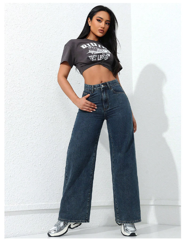 New European And American Style High-waisted Slimming Loose-fitting Floor-length Flared Straight-leg Jeans, Trendy_ecoleips.com