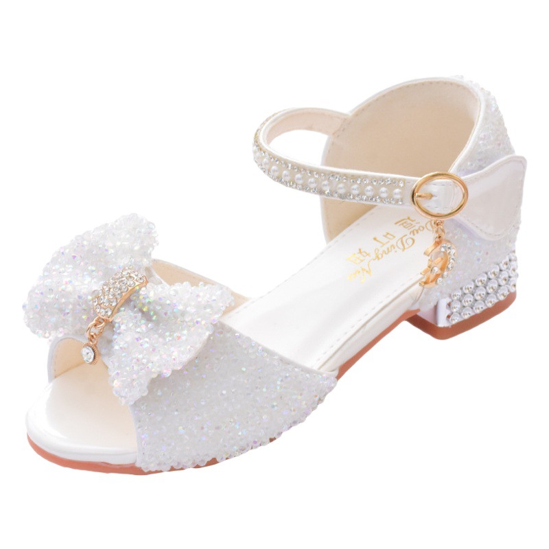 Sandalias DE LOS NIÑOS verano princesa zapatos de cristal 2022 nuevas niñas tacones altos niña inferior suave zapatos de rendimiento blanco