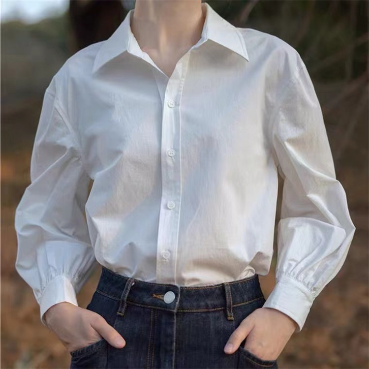 C708 Spring and Autumn Casual White Shirt Women's Korean-style Loose Shirt All-match Slim-fit Elegant Design Shirt