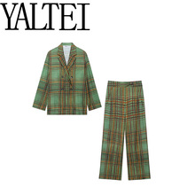 ZAR  秋季新款女装格子垂坠感西装外套8383032七分喇叭裤8355032