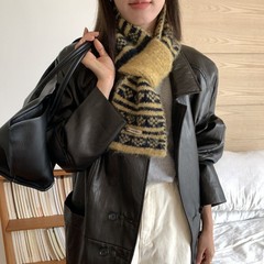 复古费尔岛风针织小型毛线围巾女秋冬百搭加厚保暖民族风护颈围脖