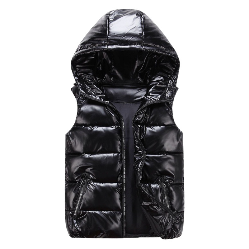 Autumn and Winter parent-child glossy stand collar cotton vest men's fashion brand thickened hooded slim-fit waistcoat cotton couple vest wholesale