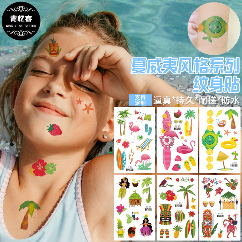 Cross-Border Supply Wholesale Hawaiian Temporary Tattoo Stickers Small Fresh Seaside Travel Party Performance Decoration Children