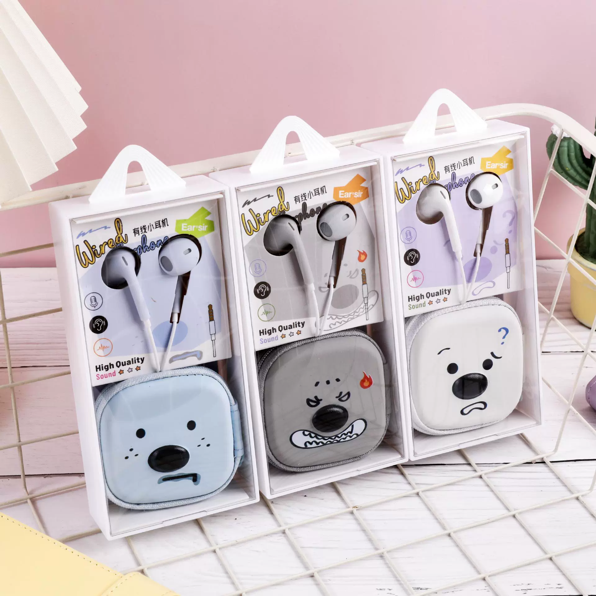 Маленькие проводные наушники Ear Sen's Fun Expression, стерео с микрофоном для звонков, наушники с разъемом 3,5 мм E-413