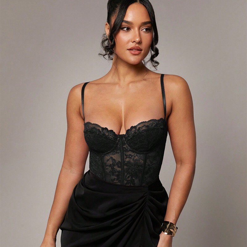 European and American Lace Women's Sexy V Neck New Suspender Black Sexy Intimates Wholesale Amazon Cross-Border Supply Y244