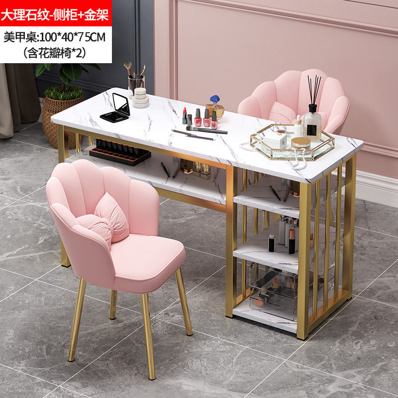 100CM 골드 프레임 사이드 캐비닛 + 꽃잎 스툴*2