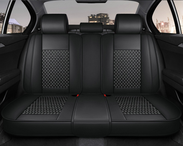 Four-Season Universal Seat Cover Car Seat Cushion Nappa Leather Ice Silk Fully Enclosed Seat Cushion Perforated Wear-Resistant Five-Seater Cross-Border