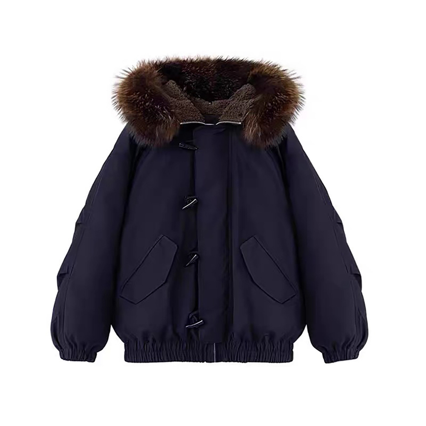 羽绒棉服女大毛领派克服2025冬季新款加厚棉衣复古牛角扣棉袄外套
