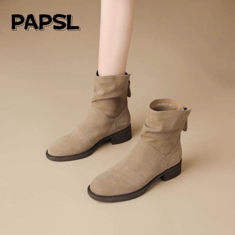 Retro Birkenstock Short Boots for Women, Autumn and Winter Chunky Heel Slouch Boots, Chunky Heel Boots, 2025 New Style, Fleece-Lined Martin Boots, Slim Boots