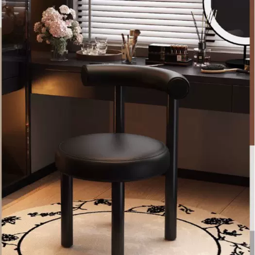 奶油风餐椅卧室梳妆椅中古风轻奢高级感家用凳子网红化妆凳小胖椅