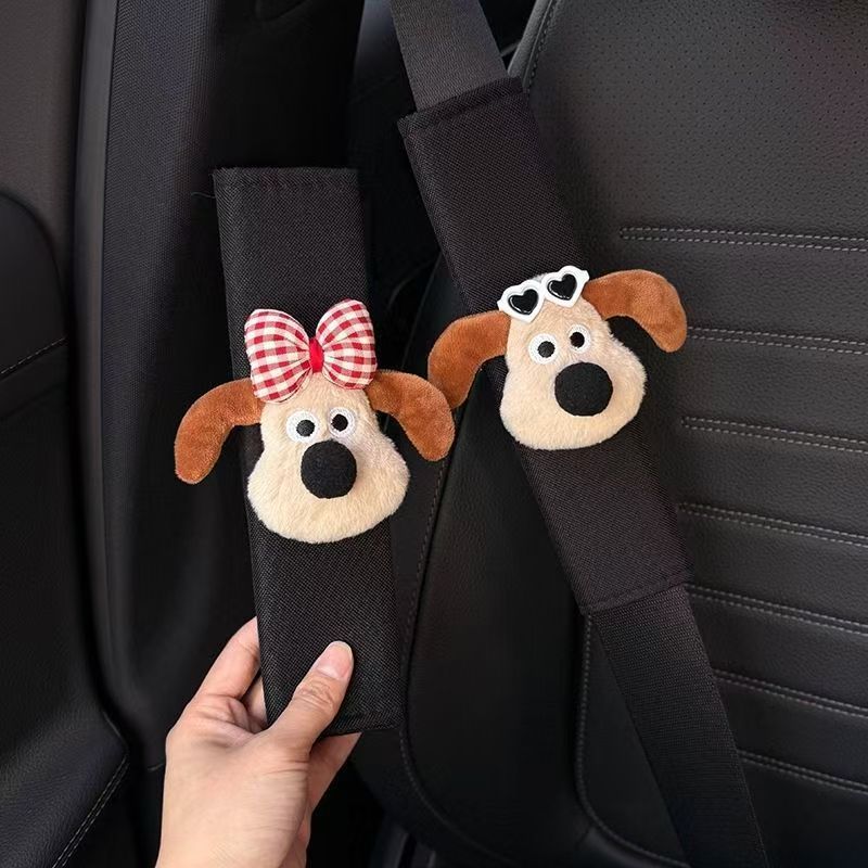 Cute Boss Dog Couple Shoulder Pads Creative Playful Car Seatbelt Decorative Protective Covers Anti-Scratch Set of Two