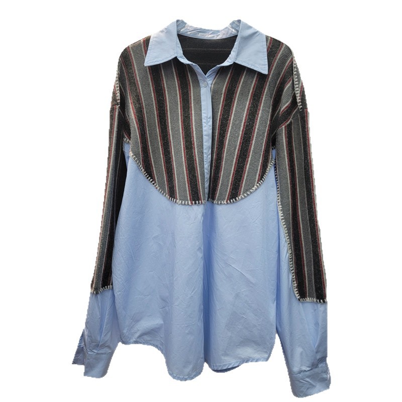 Camisa en Bloques de Color con Solapa de Poliéster con Manga Larga y Botones image 5