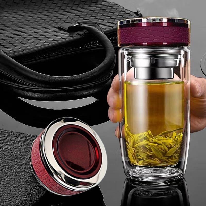 双层玻璃杯耐高温水杯防烫男女茶水分离隔热商务车载鹅蛋杯子批发