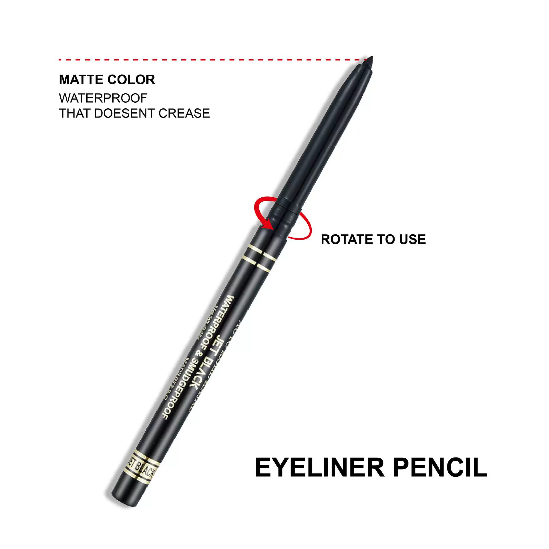 Black white smooth waterproof precise eye pencil, no smudge, long-term effect