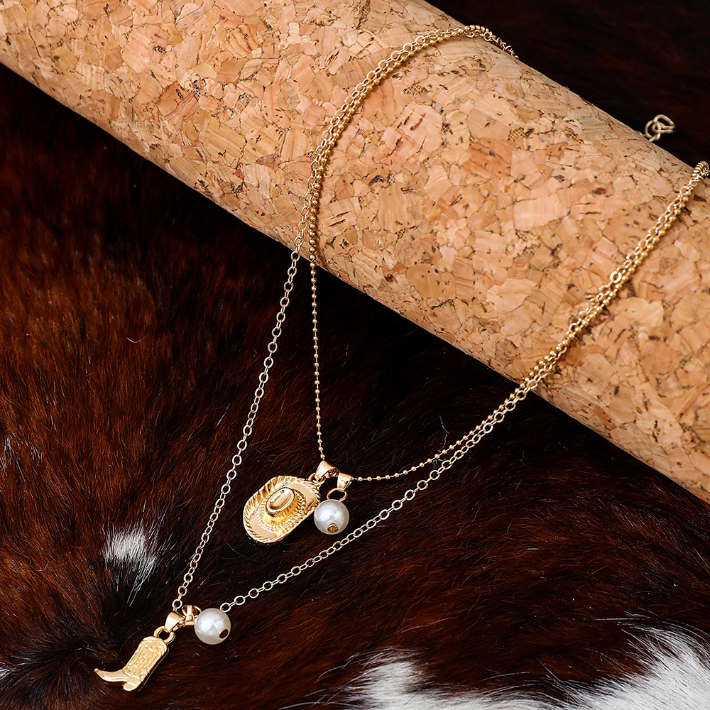 Round Hat Boots Ethnic Style Cowboy Style Zircon Zinc Alloy Layered Necklaces Necklace Wholesale display picture 8