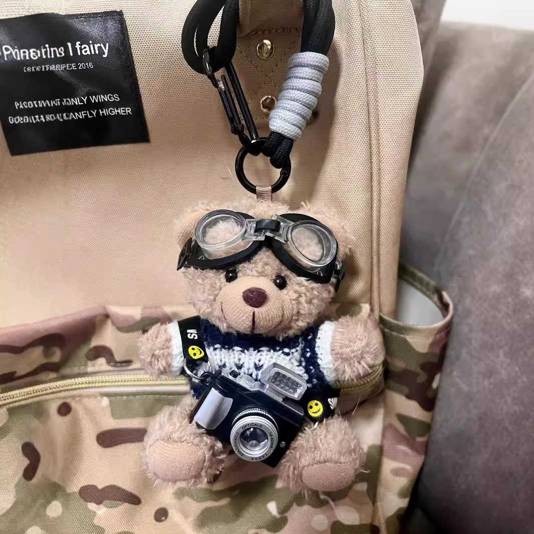 Cámara original oso lindo colgante de bolsa muñeca de felpa colgante de mochila colgante de pareja llavero regalo creativo