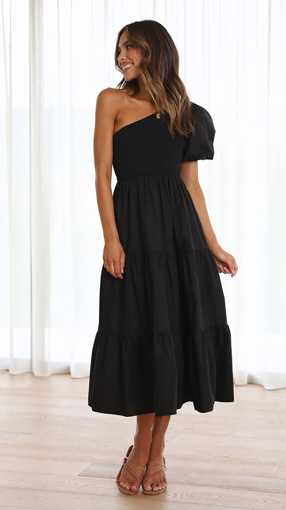 490g Weight Maxi Long Dress Dress Length Type Short Sleeve Sleeve Length Regular Dress Dresses Type Puff Sleeve Sleeve Type Polyester Fabric Type Mid Waist Waist Line Holiday, Daily Occasion Oblique collar Neckline Regular Fit Fit Type Solid Color Pattern Summer Season Women's Gender Ruffles Design Streetwear Style Wholesale Women's Streetwear Ruffles Solid Color Holiday Daily Oblique Collar Short Sleeve Regular Dress 9