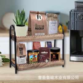 现货铁木结合双层置物架化妆品香水收纳架厨房调料架咖啡茶叶架