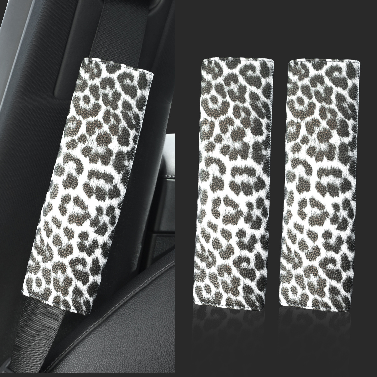 Car Seatbelt Shoulder Pad Leather Fashion European and American Style Retro Leopard Print Cross-Border Hot-Selling Protective Cover
