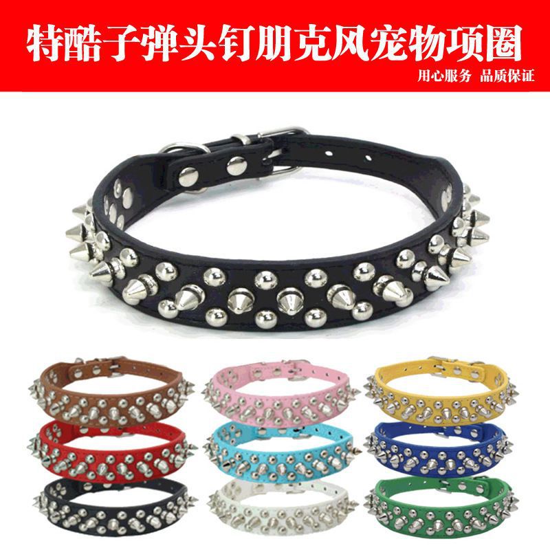 Collar de mascotas remaches PU cuero cabeza redonda anti-mordura cool punk viento artículos de mascotas felinos collar de fábrica de perros stock