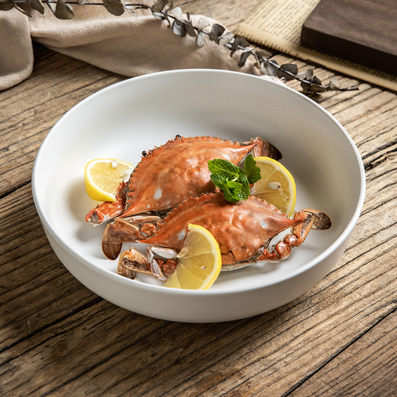 Cuencos de cerámica de 8 pulgadas cuencos de ensalada blancos simples cuencos de platos profundos matos