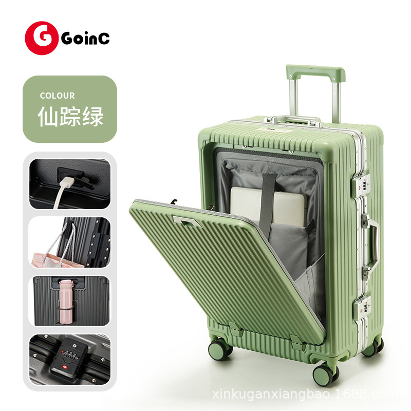 Tronco de apertura frontal, maleta de viaje, marco de aluminio, gran capacidad, multifunción, código ligero, 20 pulgadas, se puede abordar 24 nuevos hombres