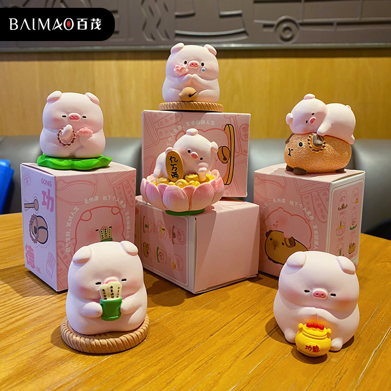 百茂原创佛系猪猪小摆件创意精致树脂公仔解压家居桌面摆件批发
