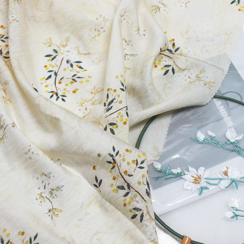 新中式印花布料苎麻面料植物染旗袍连衣裙衬衫服装面料汉服布料