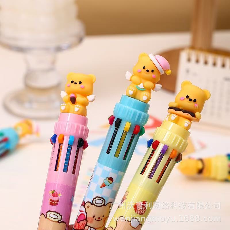 Bolígrafo de diez colores de dibujos animados de oso de mantequilla