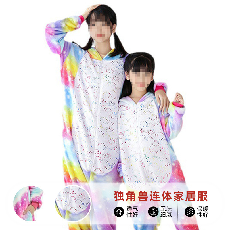 秋冬法兰绒睡衣独角兽加厚儿童卡通连体睡衣恐龙动物家居服批发