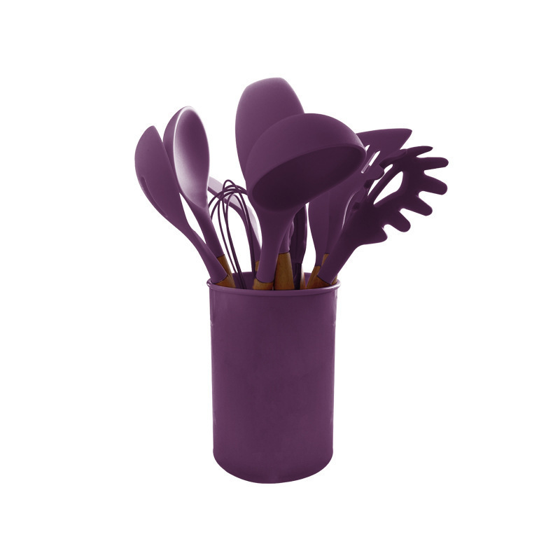 Utensilios de cocina de silicona juego de 19 piezas cuchillo de cocina sartén antiadherente cuchara mango de madera utensilios de cocina de silicona juego de 12 piezas en stock transfronterizo